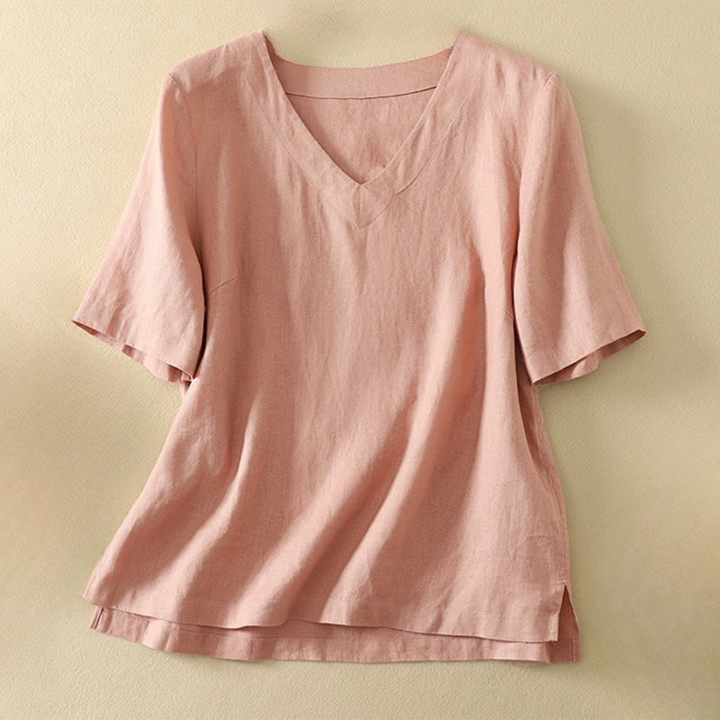 Camiseta de algodón de media manga con cuello en V y diseño informal de Buddha Stones para mujer, de verano - Rosa - US8-10,UK/AU12-14,EU40-42 (2XL) - image 5