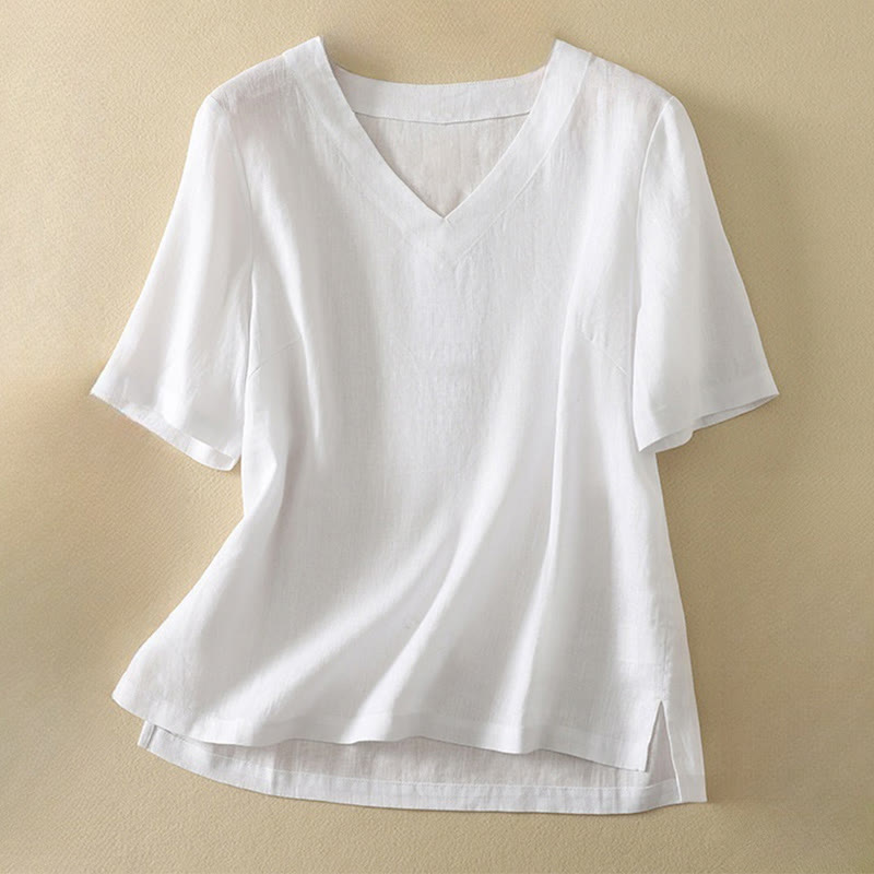 Camiseta de algodón de media manga con cuello en V y diseño informal de Buddha Stones para mujer, de verano - Blanco - US8-10,UK/AU12-14,EU40-42 (2XL) - image 10