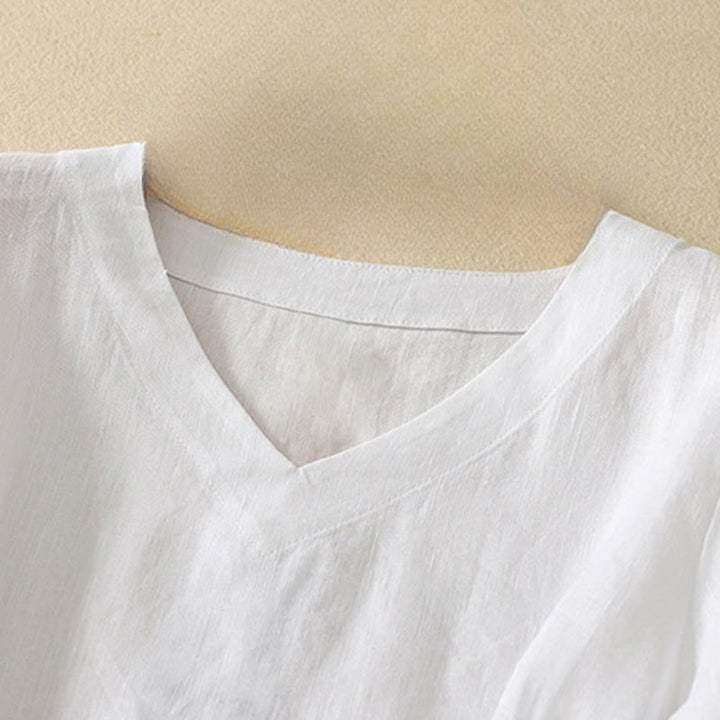 Camiseta de algodón de media manga con cuello en V y diseño informal de Buddha Stones para mujer, de verano - image 12