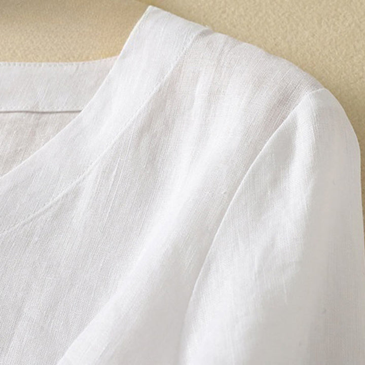 Camiseta de algodón de media manga con cuello en V y diseño informal de Buddha Stones para mujer, de verano - image 18