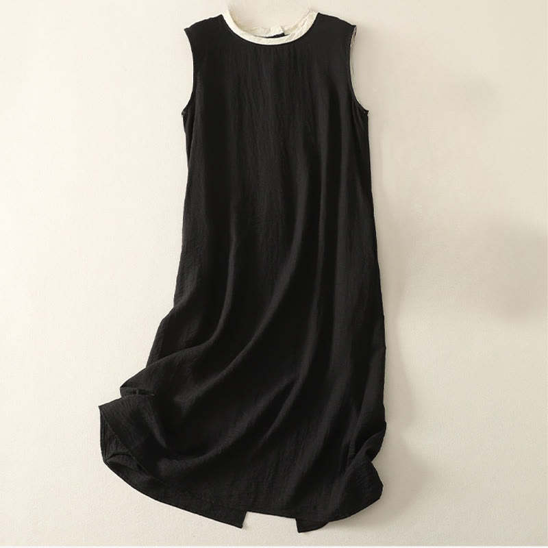 Vestido midi de poliéster sin mangas con bolsillos y diseño de botones hechos a mano con costuras casuales de Buddha Stones . - Negro - US8-10,UK/AU12-14,EU40-42 (2XL) - image 0