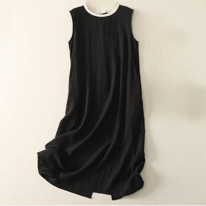 Vestido midi de poliéster sin mangas con bolsillos y diseño de botones hechos a mano con costuras casuales de Buddha Stones . - Negro - US8-10,UK/AU12-14,EU40-42 (2XL) - image 0