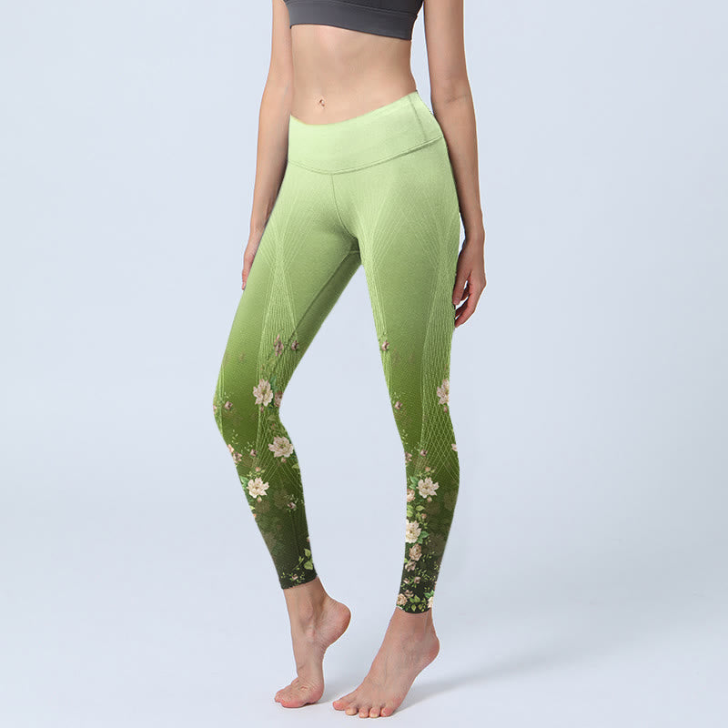 Leggings de yoga para mujer con estampado de líneas de rosas y Buddha Stones - Verde pálido - US18,UK/AU22,EU50 (4XL) - image 1