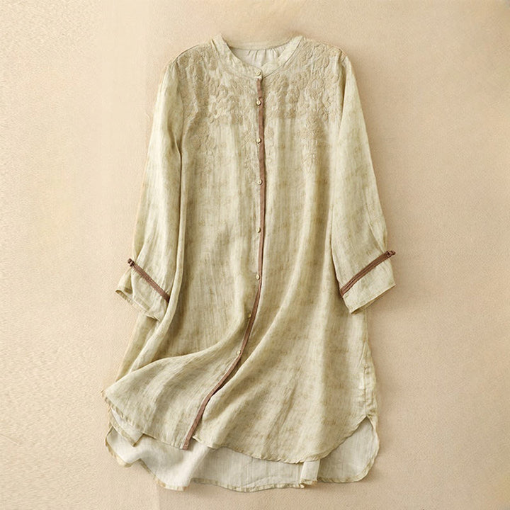 Vestido midi de acrílico con mangas tres cuartos y cuello alto bordado informal de verano con Buddha Stones - LimónChiffon - US8-10,UK/AU12-14,EU40-42 (2XL) - image 7