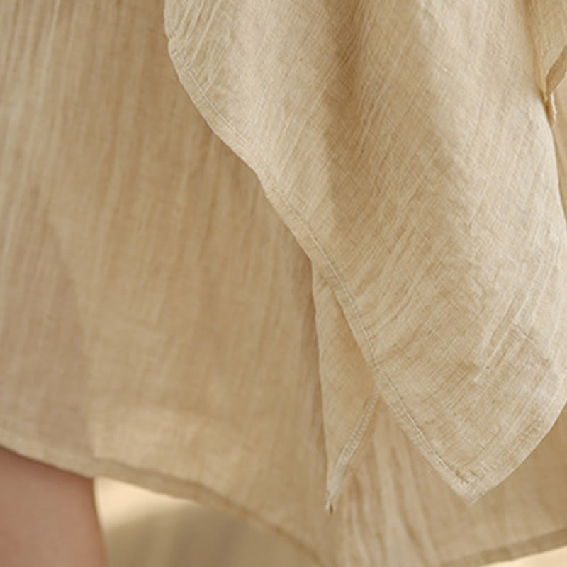 Vestido midi Buddha Stones de verano con diseño sencillo y cuello redondo, manga corta, mezcla de algodón y lino, de doble capa