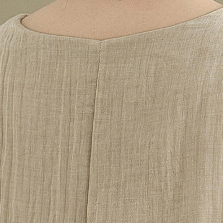 Vestido midi Buddha Stones de verano con diseño sencillo y cuello redondo, manga corta, mezcla de algodón y lino, de doble capa