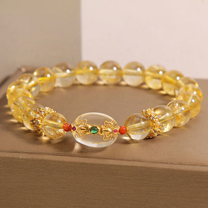 Pulsera de auspiciosidad con cuentas de cuarzo rutilado dorado natural de Buddha Stones