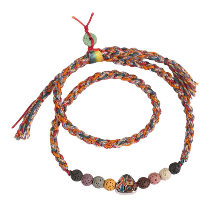 Pulsera trenzada de la suerte con Buddha Stones, Festival del Bote del Dragón, cuerda colorida, roca de lava, personaje Fu, albóndigas de arroz