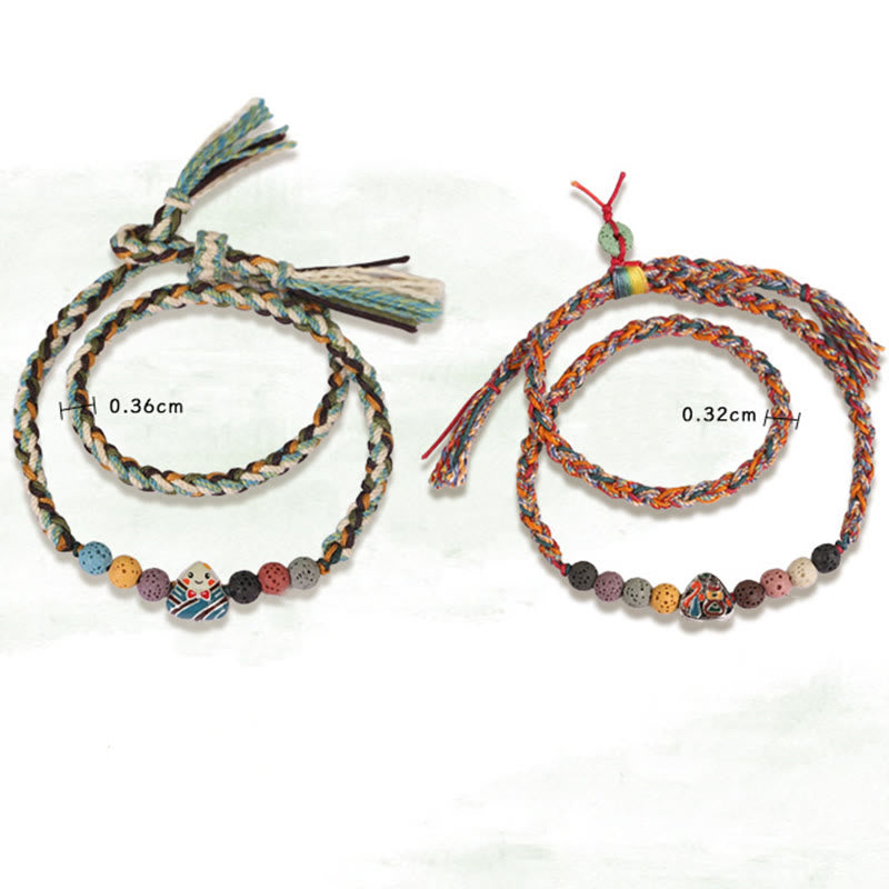 Pulsera trenzada de la suerte con Buddha Stones, Festival del Bote del Dragón, cuerda colorida, roca de lava, personaje Fu, albóndigas de arroz
