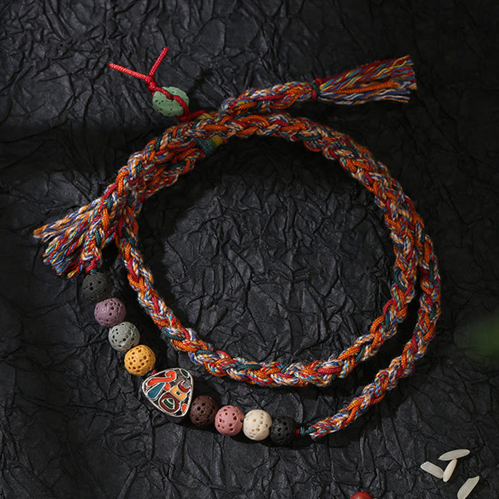 Pulsera trenzada de la suerte con Buddha Stones, Festival del Bote del Dragón, cuerda colorida, roca de lava, personaje Fu, albóndigas de arroz
