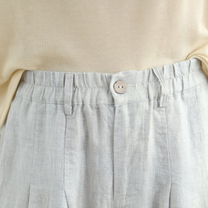 Pantalones harén de lino y algodón con bolsillos para mujer, de cintura alta, informales, de verano, de color liso, con Buddha Stones