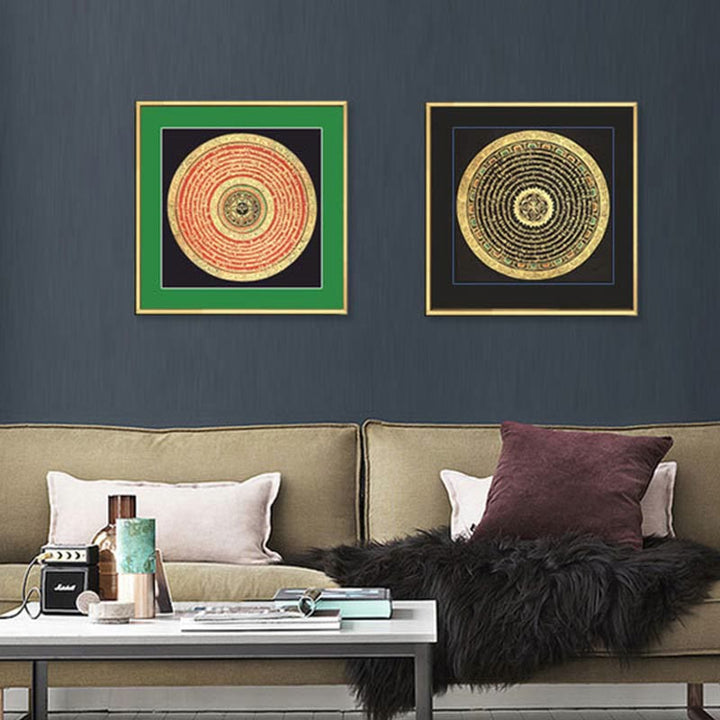 Caja ciega hecha a mano con Buddha Stones, pintura tibetana Thangka, escritura de las Seis Palabras Verdaderas (estilo aleatorio)