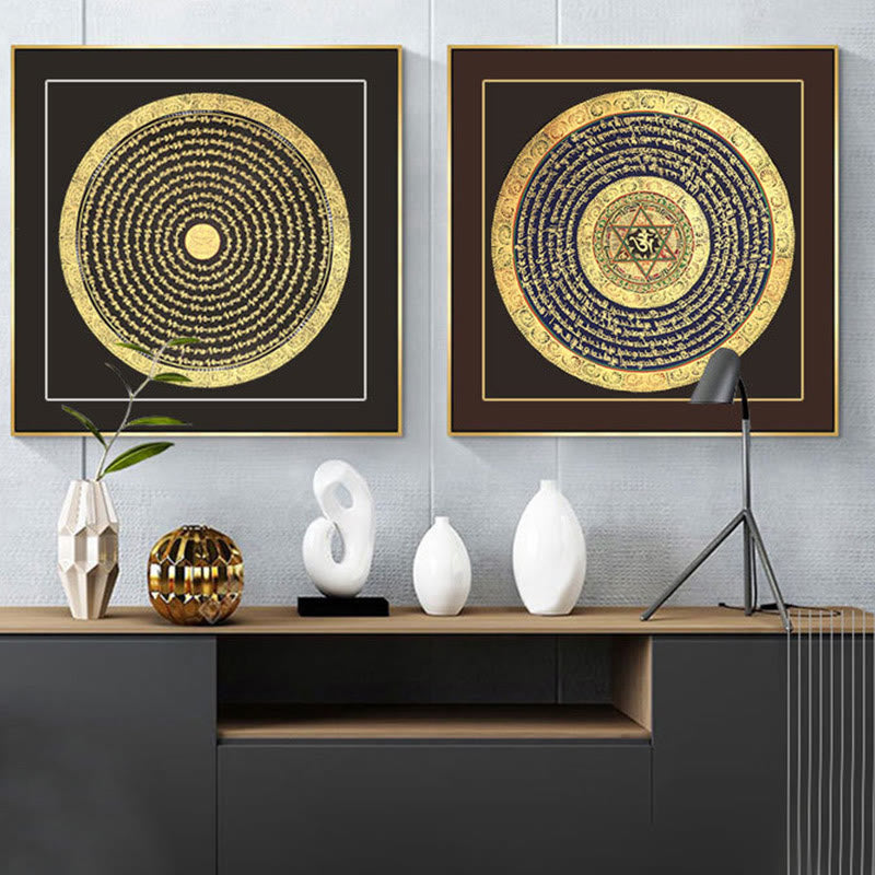 Caja ciega hecha a mano con Buddha Stones, pintura tibetana Thangka, escritura de las Seis Palabras Verdaderas (estilo aleatorio)