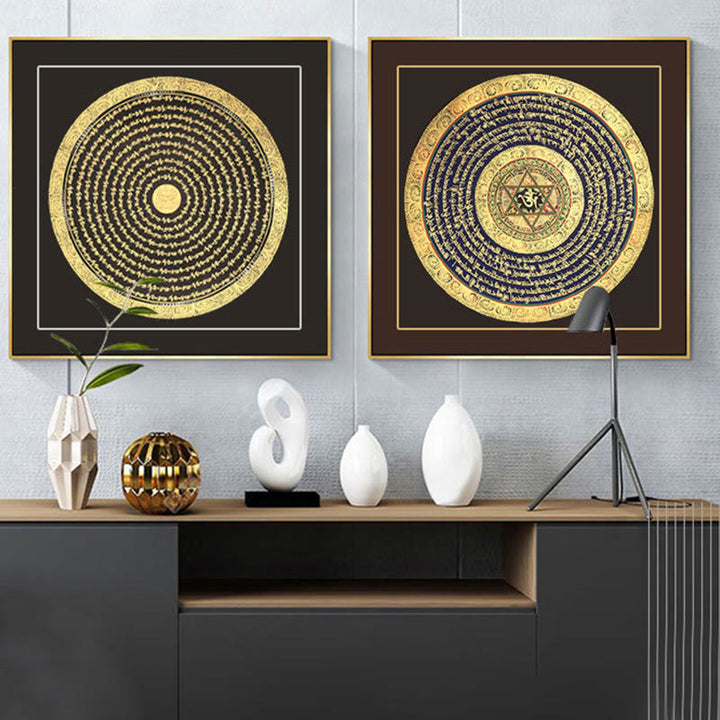 Caja ciega hecha a mano con Buddha Stones, pintura tibetana Thangka, escritura de las Seis Palabras Verdaderas (estilo aleatorio)