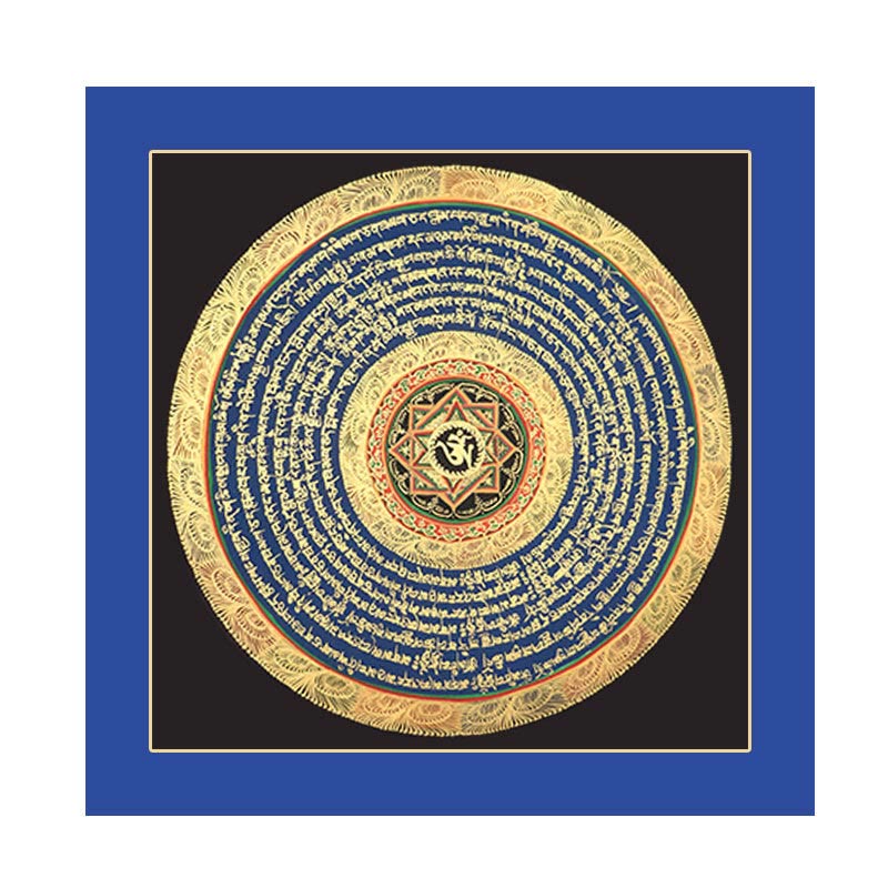 Caja ciega hecha a mano con Buddha Stones, pintura tibetana Thangka, escritura de las Seis Palabras Verdaderas (estilo aleatorio)