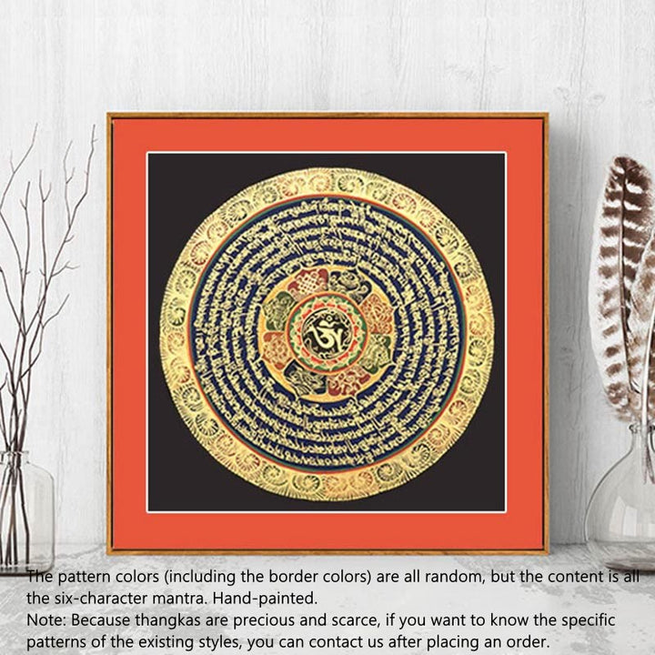 Caja ciega hecha a mano con Buddha Stones, pintura tibetana Thangka, escritura de las Seis Palabras Verdaderas (estilo aleatorio)
