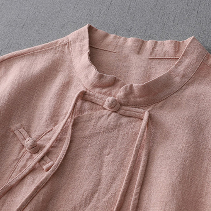 Camisa de Buddha Stones y algodón de manga larga para mujer, estilo vintage chino con diseño de rana y botones, cuello alto y diseño zen. - image 2