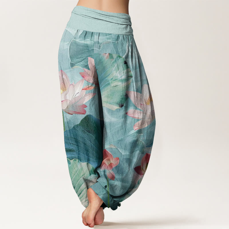 Pantalones harén informales con cintura elástica para mujer, con estampado de pétalos de loto y Buddha Stones - image 3