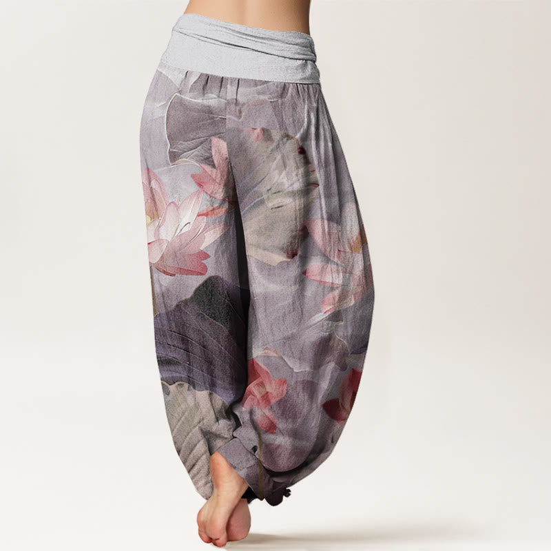 Pantalones harén informales con cintura elástica para mujer, con estampado de pétalos de loto y Buddha Stones - image 7