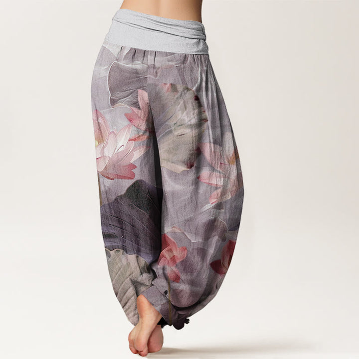 Pantalones harén informales con cintura elástica para mujer, con estampado de pétalos de loto y Buddha Stones - image 7