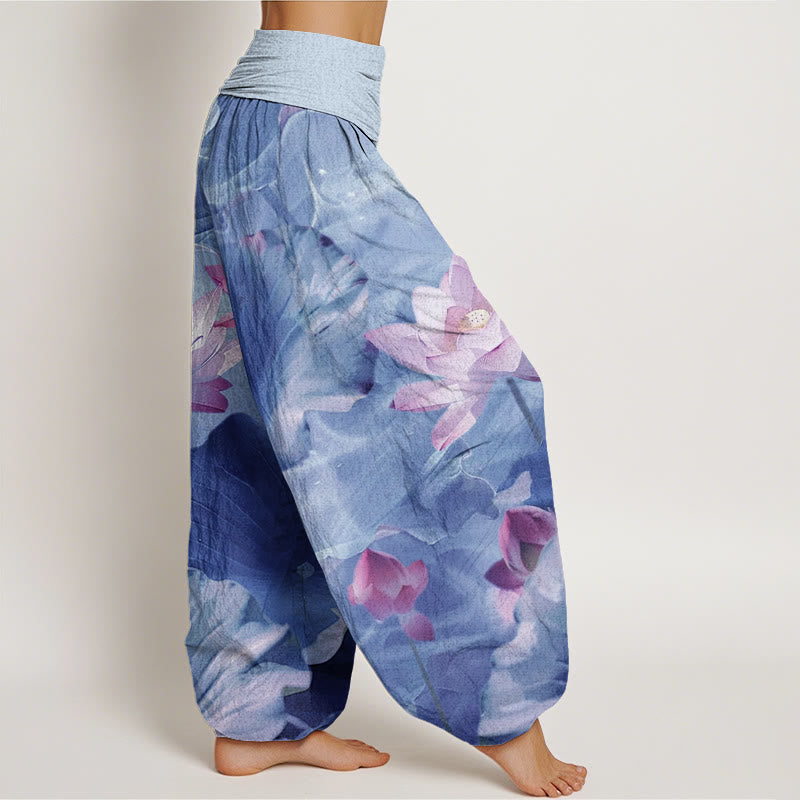 Pantalones harén informales con cintura elástica para mujer, con estampado de pétalos de loto y Buddha Stones - image 10