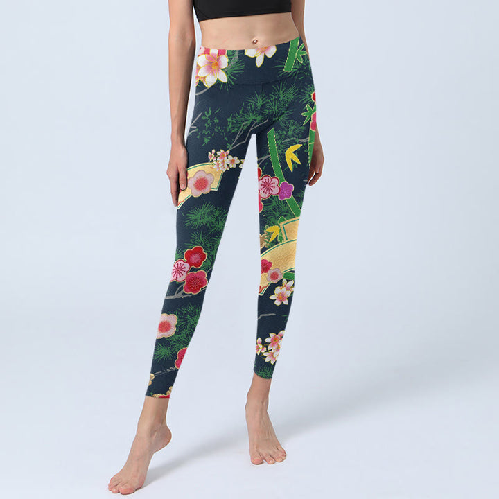 Leggings de yoga para mujer con estampado de Buddha Stones, flores de cerezo y bambú y pino - image 6