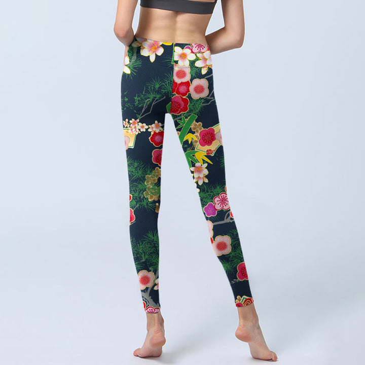 Leggings de yoga para mujer con estampado de Buddha Stones, flores de cerezo y bambú y pino - image 7