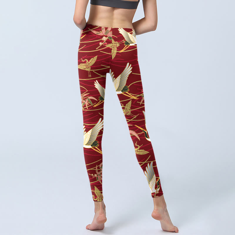 Leggings de yoga para mujer con estampado de grullas voladoras, ramas esbeltas y Buddha Stones - image 7