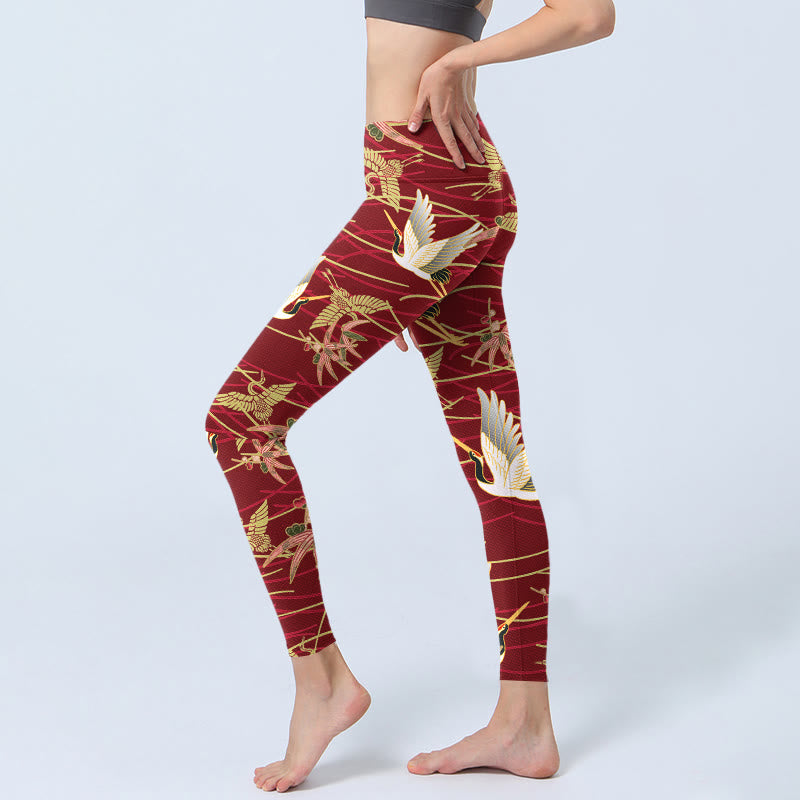 Leggings de yoga para mujer con estampado de grullas voladoras, ramas esbeltas y Buddha Stones - image 3