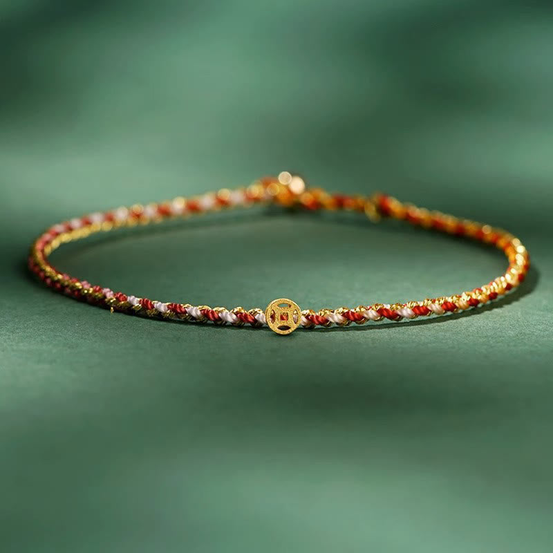 Pulsera trenzada extrafina con cuentas de moneda de la suerte y cuerda colorida de Buddha Stones