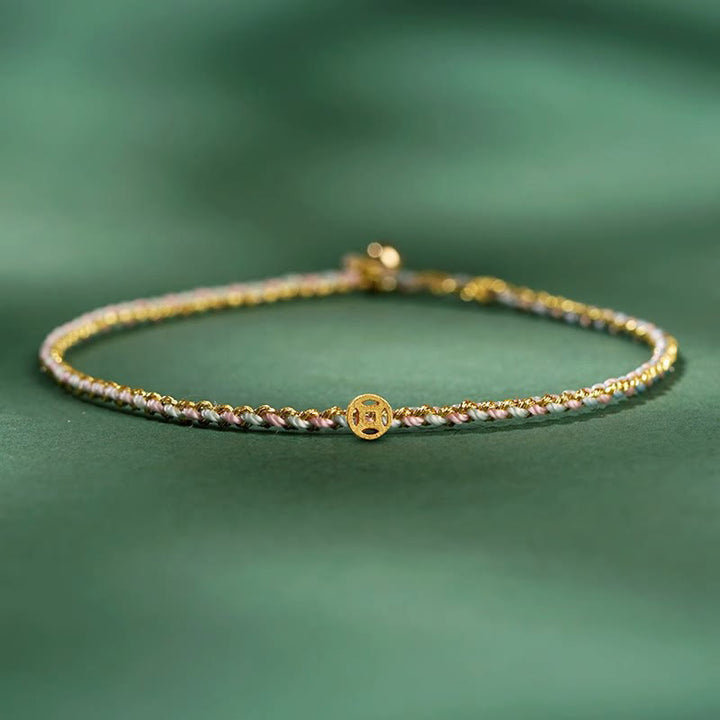 Pulsera trenzada extrafina con cuentas de moneda de la suerte y cuerda colorida de Buddha Stones