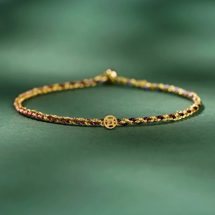 Pulsera trenzada extrafina con cuentas de moneda de la suerte y cuerda colorida de Buddha Stones