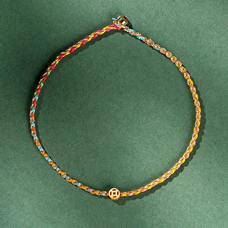 Pulsera trenzada extrafina con cuentas de moneda de la suerte y cuerda colorida de Buddha Stones