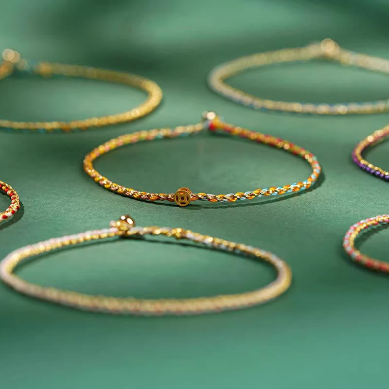Pulsera trenzada extrafina con cuentas de moneda de la suerte y cuerda colorida de Buddha Stones