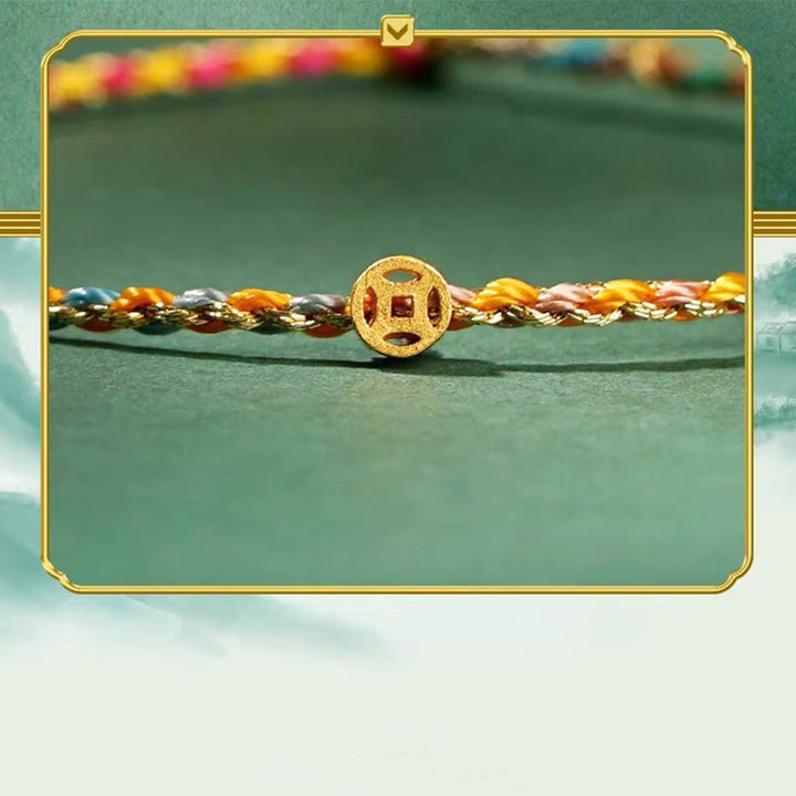 Pulsera trenzada extrafina con cuentas de moneda de la suerte y cuerda colorida de Buddha Stones