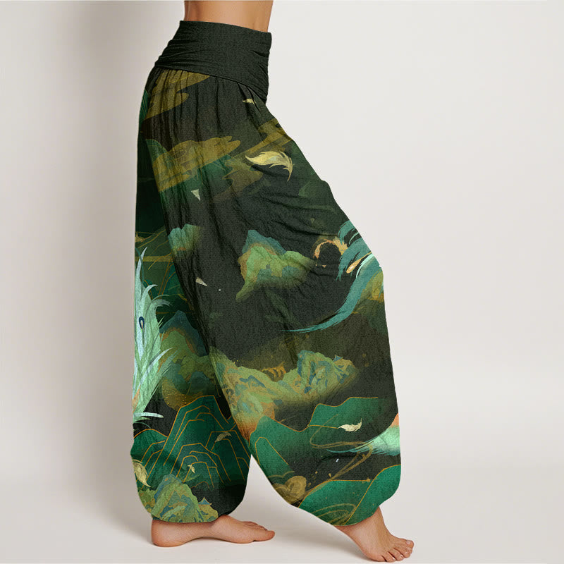 Pantalones harén con cintura elástica para mujer con diseño de nubes y montañas de fénix y piedras de Buddha Stones - image 7
