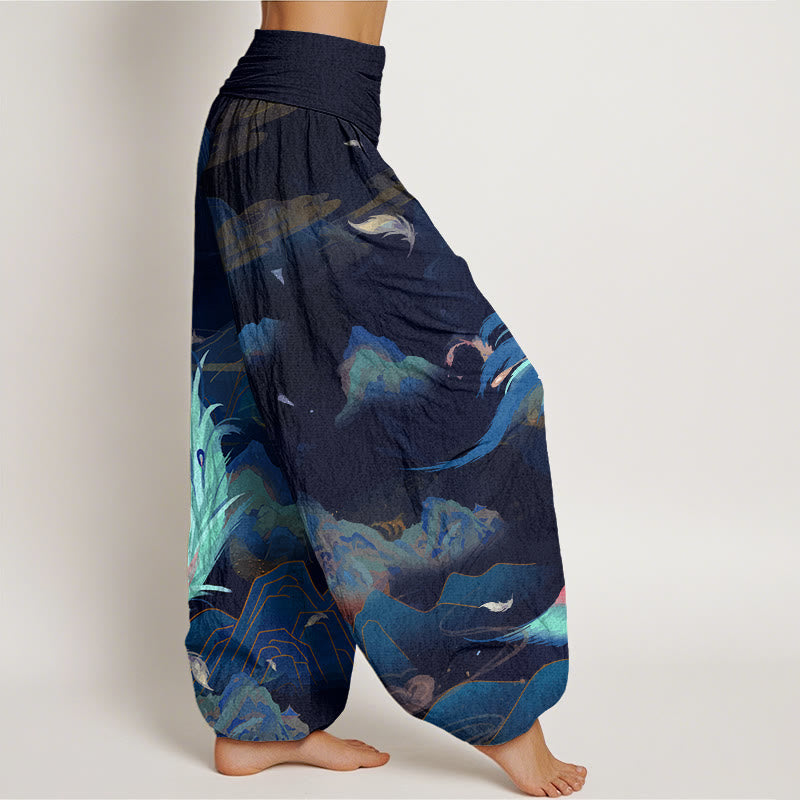 Pantalones harén con cintura elástica para mujer con diseño de nubes y montañas de fénix y piedras de Buddha Stones - image 10