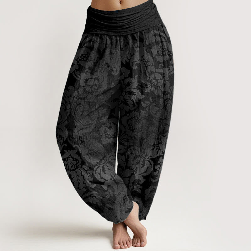 Pantalones Buddha Stones de algodón puro con diseño de hojas y flores para mujer, cintura elástica - Negro - US22,UK/AU26,EU54 (6XL) - image 5