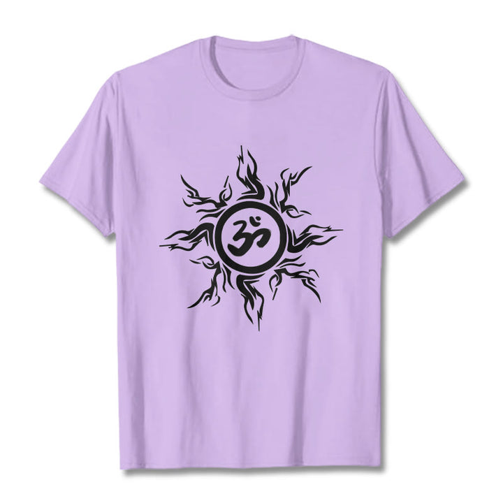 Camiseta de algodón con diseño de rayos de sol y Buddha Stones alrededor del símbolo Om - Ciruela - 2XL - image 17