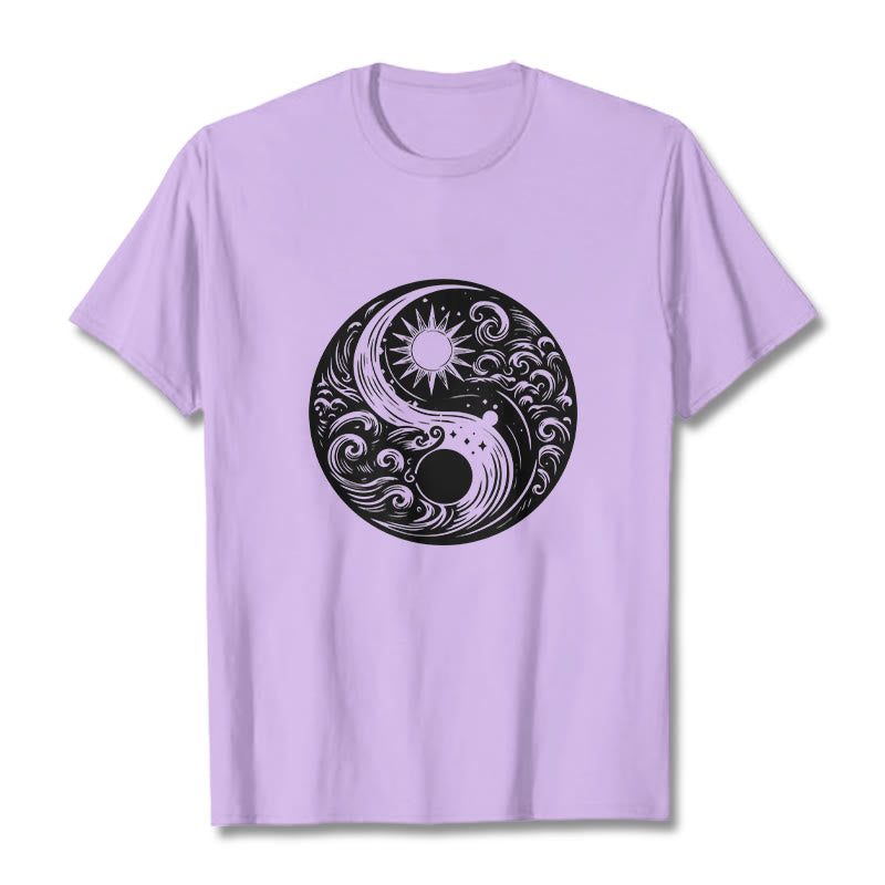 Camiseta de algodón con estampado de Buddha Stones, sol, luna, olas, Yin Yang - Ciruela - 2XL - image 17