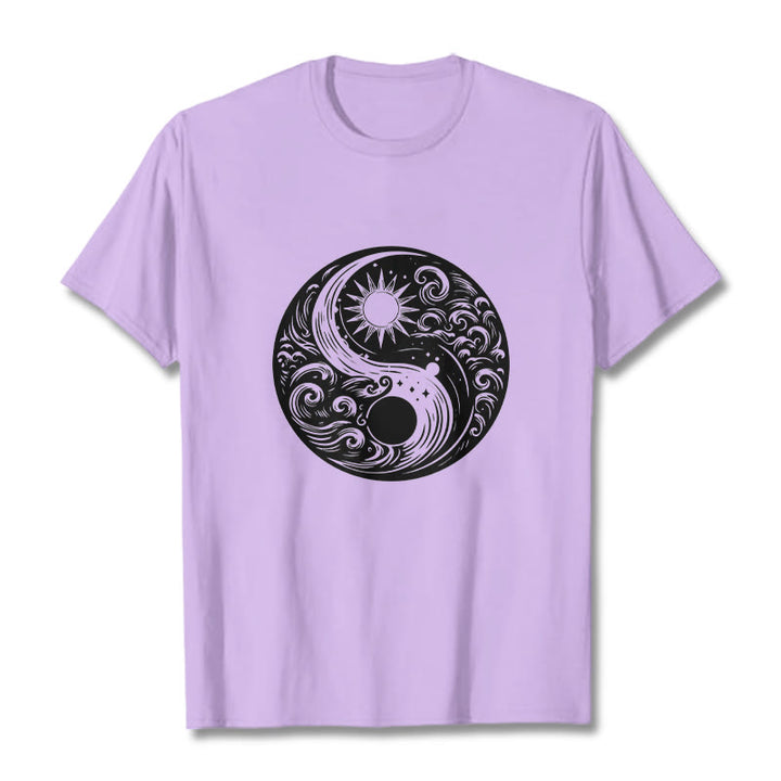Camiseta de algodón con estampado de Buddha Stones, sol, luna, olas, Yin Yang - Ciruela - 2XL - image 17