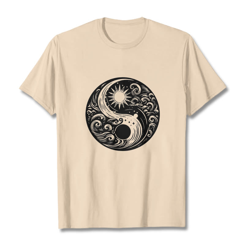 Camiseta de algodón con estampado de Buddha Stones, sol, luna, olas, Yin Yang - Sopa de mariscos - 2XL - image 9