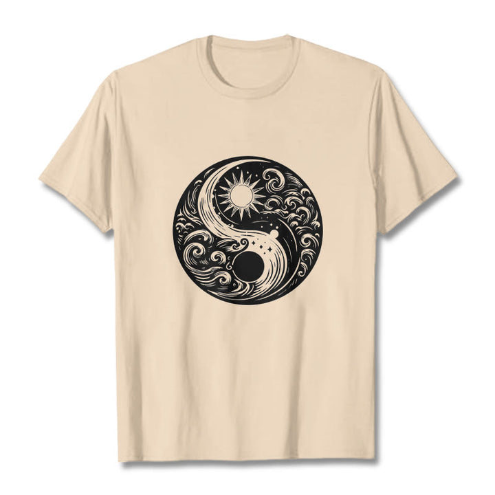 Camiseta de algodón con estampado de Buddha Stones, sol, luna, olas, Yin Yang - Sopa de mariscos - 2XL - image 9