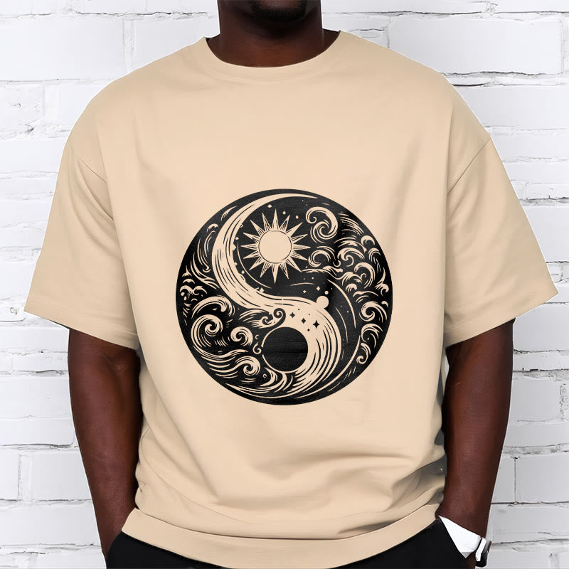 Camiseta de algodón con estampado de Buddha Stones, sol, luna, olas, Yin Yang - image 10