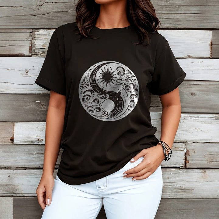 Camiseta de algodón con estampado de Buddha Stones, sol, luna, olas, Yin Yang - image 7