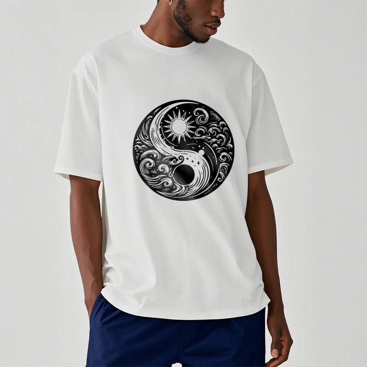 Camiseta de algodón con estampado de Buddha Stones, sol, luna, olas, Yin Yang - image 3