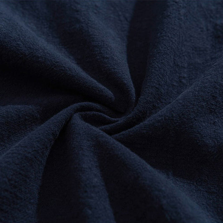 Camisa de algodón de media manga para hombre con diseño informal de media rana y botones, cuello alto y bolsillo, con Buddha Stones