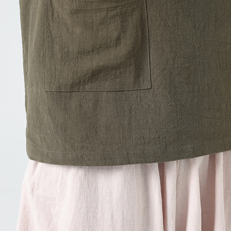 Camisa de algodón de media manga para hombre con diseño informal de media rana y botones, cuello alto y bolsillo, con Buddha Stones