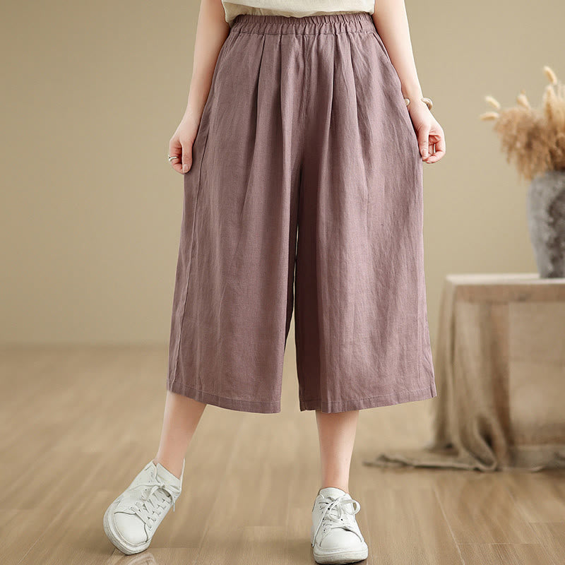 Pantalones cortos de algodón de pierna ancha y bolsillos para mujer, diseño simple, con diseño de patchwork de color liso y Buddha Stones para verano - RosyBrown - US8-10,UK/AU12-14,EU40-42 (2XL) - image 0