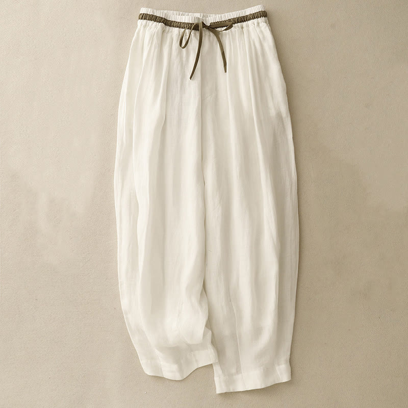 Pantalones harén de lino y algodón para mujer, estilo vintage de verano, informales, con cordón y bolsillos, con estampado de Buddha Stones - Blanco - US8-10,UK/AU12-14,EU40-42 (2XL) - image 0